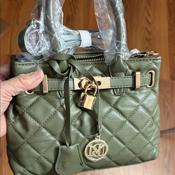 Olive Quilted Vegan Leather Handbag - Picture 5 of 15